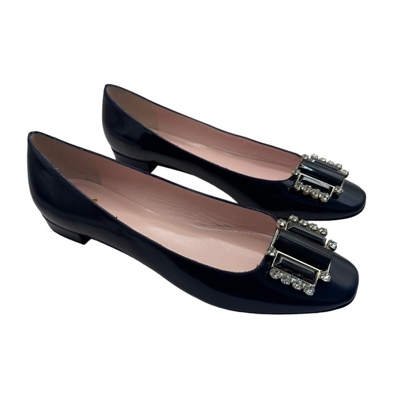 Kate Spade Women's Navy Patent Leather Jewel Buckle Toe Flats Size 10 NWOT - Picture 3 of 12